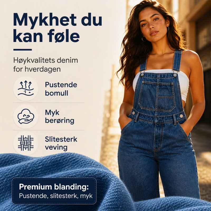 Bredbens overall i denim for kvinner med lommer-3