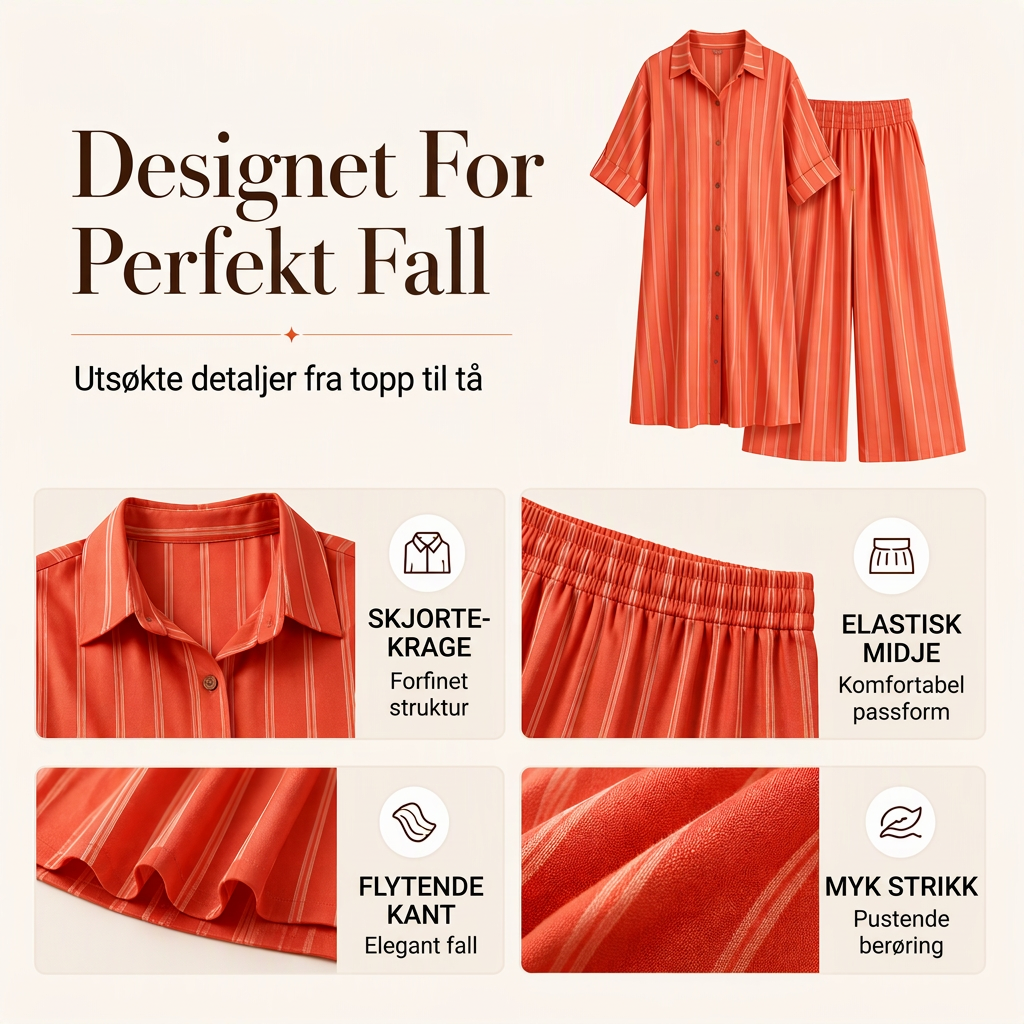 Langstripet damebluse med striper og buksett med vid ben-1