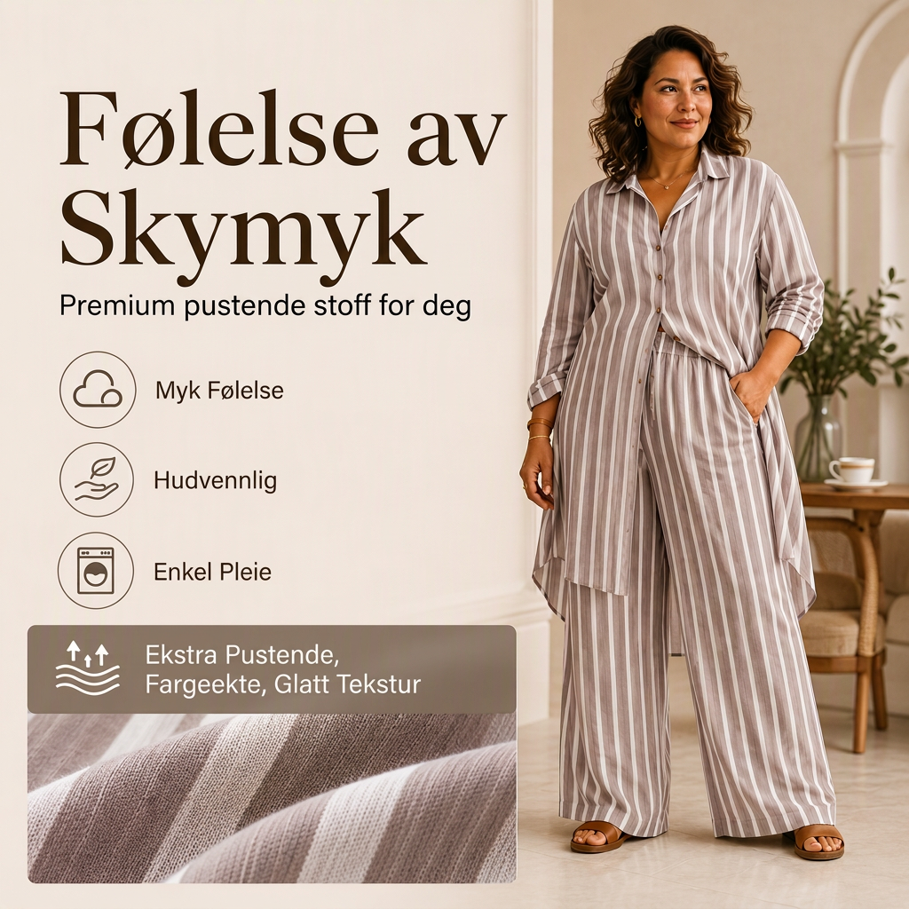 Langstripet damebluse med striper og buksett med vid ben-3