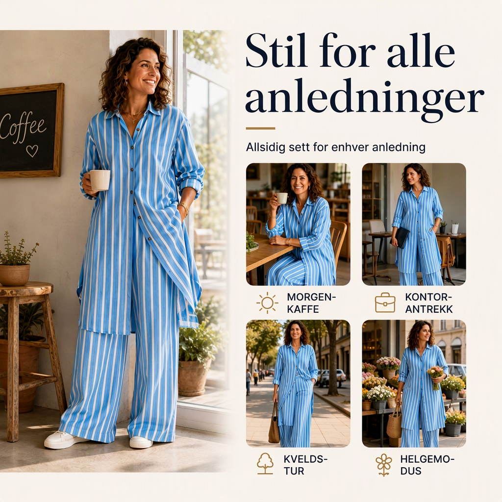 Langstripet damebluse med striper og buksett med vid ben-4