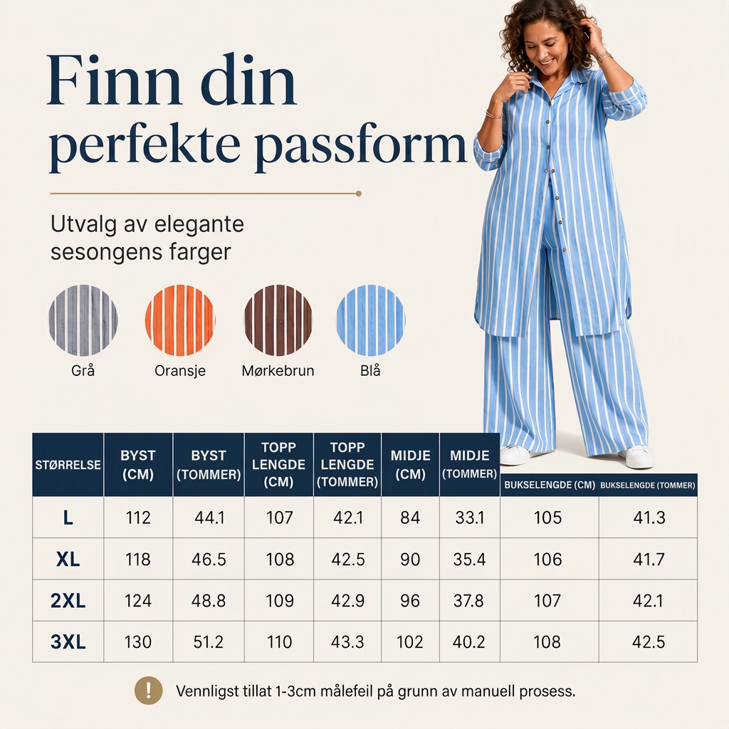 Langstripet damebluse med striper og buksett med vid ben-5
