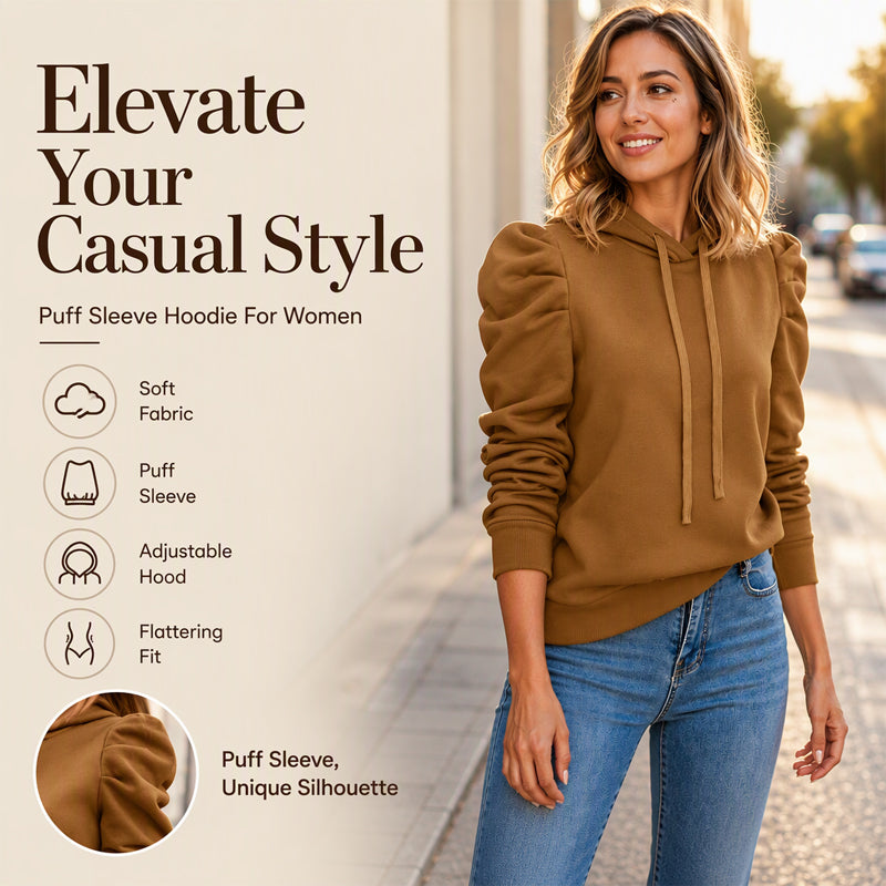 Dame Casual Chic Puff Erme Hoodie