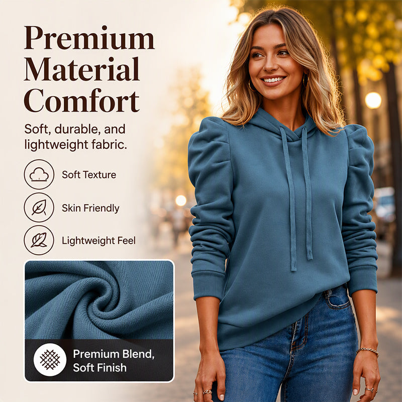 Dame Casual Chic Puff Erme Hoodie-3