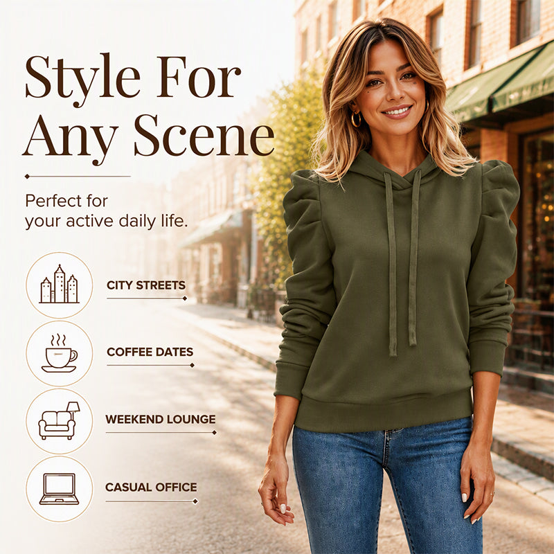 Dame Casual Chic Puff Erme Hoodie-4