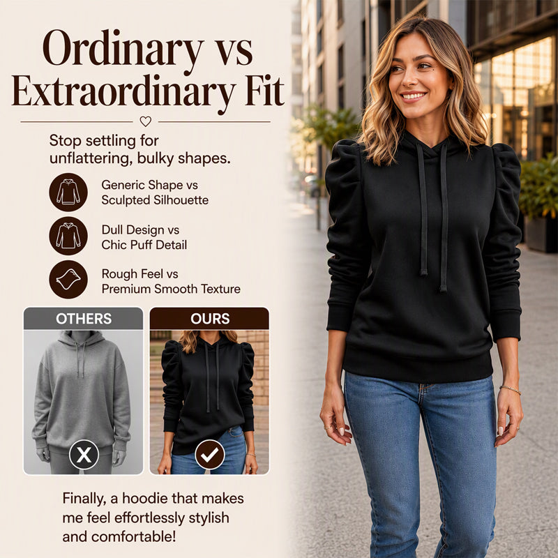 Dame Casual Chic Puff Erme Hoodie-2