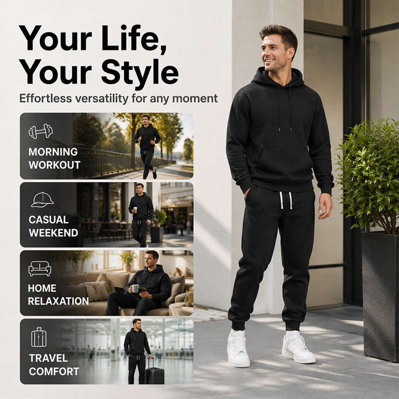 Herre-casual hettegenser og joggebukse 2-dels sett-4