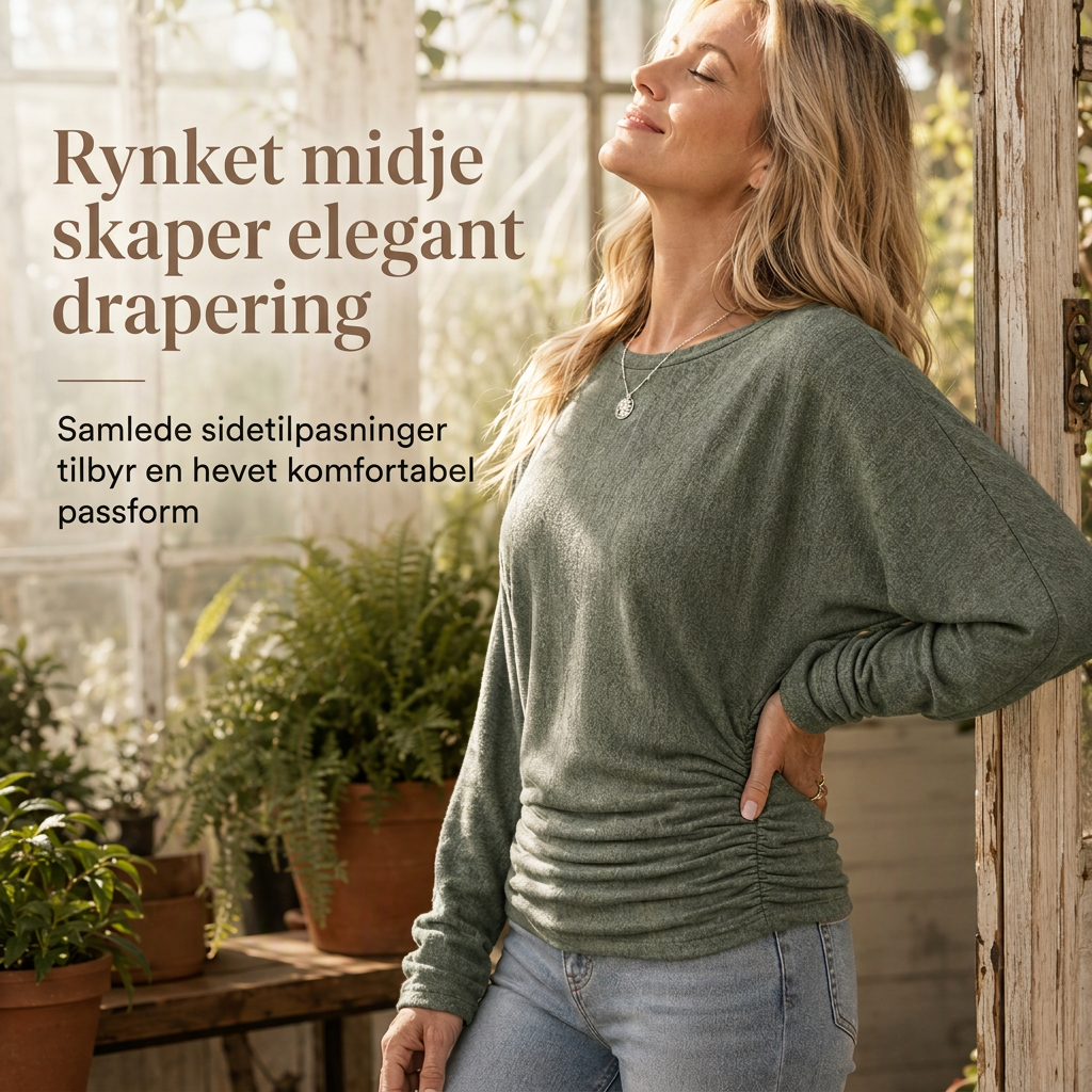 🔥50 % rabatt✨👚 Avslappet oversized-genser for kvinner | Rund hals, lange ermer og trendy rynkedetaljer-3
