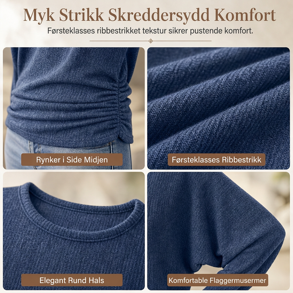 🔥50 % rabatt✨👚 Avslappet oversized-genser for kvinner | Rund hals, lange ermer og trendy rynkedetaljer-4