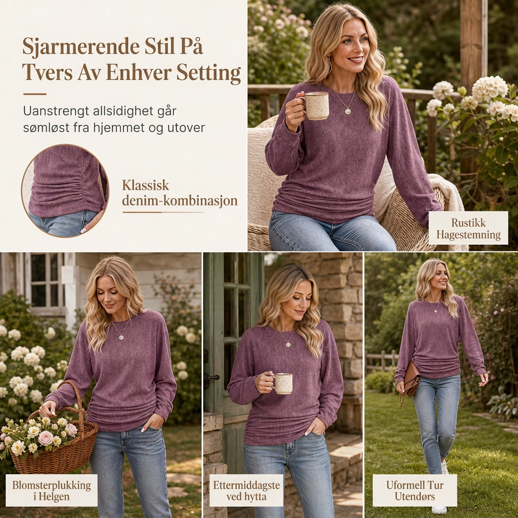 🔥50 % rabatt✨👚 Avslappet oversized-genser for kvinner | Rund hals, lange ermer og trendy rynkedetaljer-6