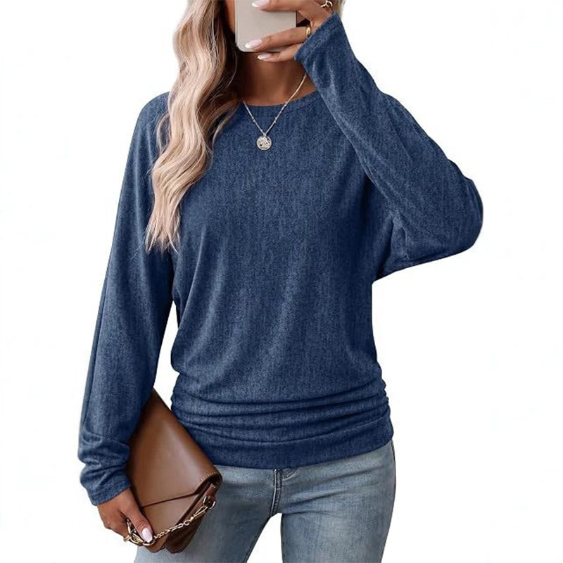 🔥50 % rabatt✨👚 Avslappet oversized-genser for kvinner | Rund hals, lange ermer og trendy rynkedetaljer-8