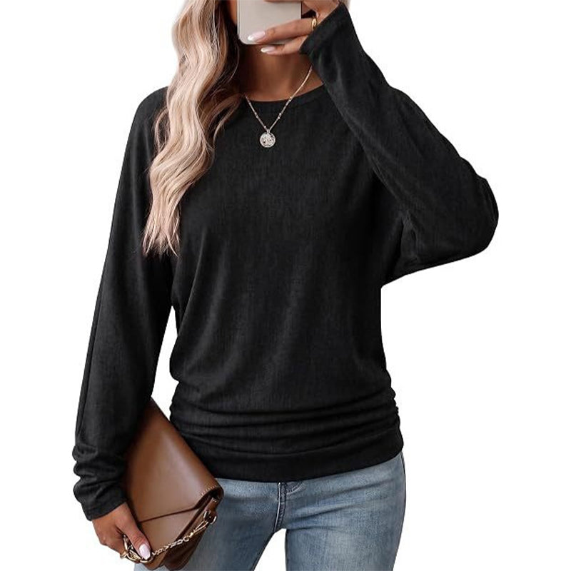 🔥50 % rabatt✨👚 Avslappet oversized-genser for kvinner | Rund hals, lange ermer og trendy rynkedetaljer-9