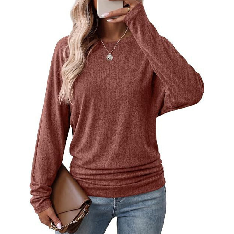 🔥50 % rabatt✨👚 Avslappet oversized-genser for kvinner | Rund hals, lange ermer og trendy rynkedetaljer-12