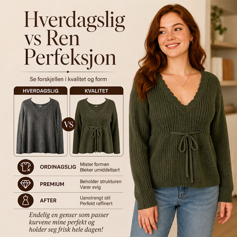 🔥50 % rabatt✨🧶 Sexy strikkegenser med V-utringning og snøring for kvinner | Myk strikk, feminin passform og justerbar snøring-2
