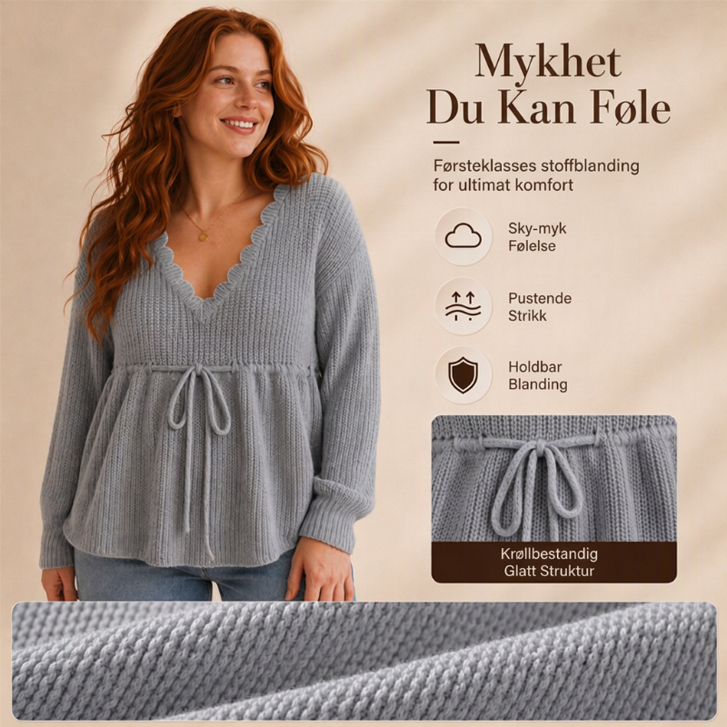 🔥50 % rabatt✨🧶 Sexy strikkegenser med V-utringning og snøring for kvinner | Myk strikk, feminin passform og justerbar snøring-3