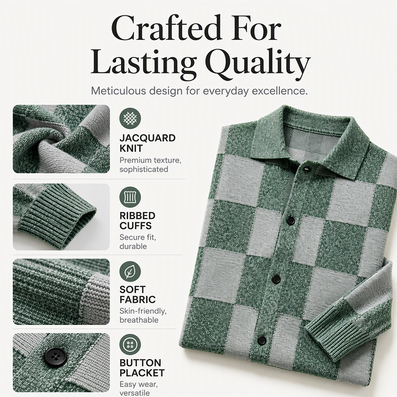 🍂Høst- og vintervarme, lag på lag eller bruk alene🧶 Herregenser med vintage sjakkbrettmønster – varm strikk, allsidig bruk ✨-1