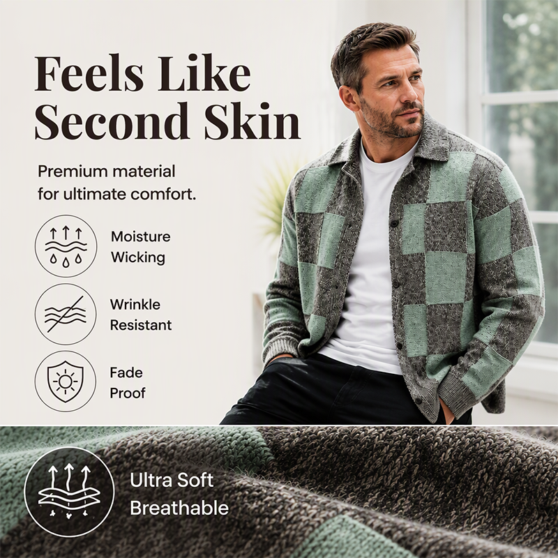 🍂Høst- og vintervarme, lag på lag eller bruk alene🧶 Herregenser med vintage sjakkbrettmønster – varm strikk, allsidig bruk ✨-3