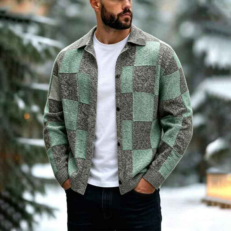 🍂Høst- og vintervarme, lag på lag eller bruk alene🧶 Herregenser med vintage sjakkbrettmønster – varm strikk, allsidig bruk ✨-7