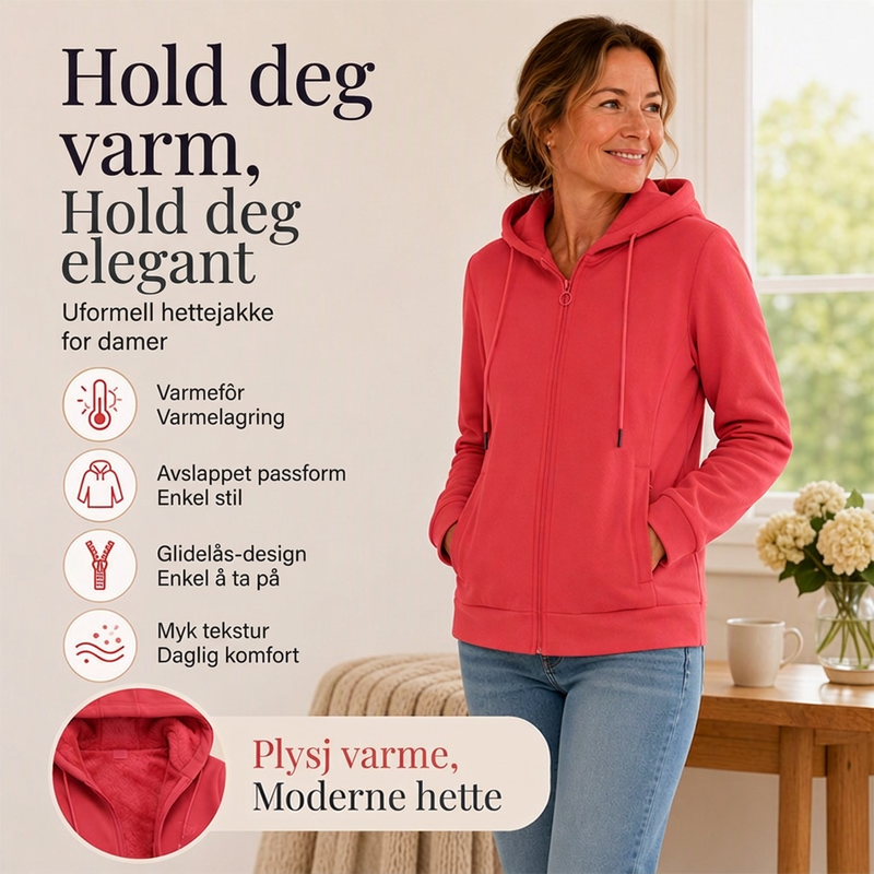 Dame varm hettejakke med glidelås