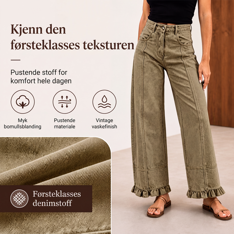 🔥49 % rabatt✨👖 Ballonbukser for damer med volangkant | Myk komfort og avslappet passform til høsten-3