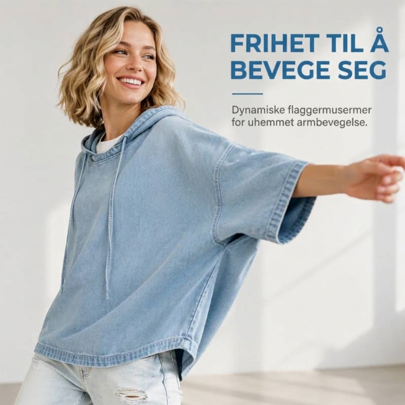 Avslappet, løstsittende denim-hettegenser for kvinner-1