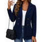 Women's Double-Breasted Ribbed Knit Cardigan with Pockets and Notched Lapel