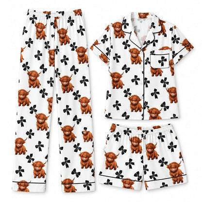 Søtt Highland-ku pyjamasett i 3 deler – Koselig hjemmeklær og nattøy ✨🐮🌙
