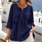 Bluse med lange ermer, folder og HENLEY-hals for damer