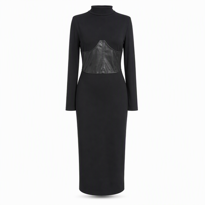 Kvinne Rund Hals Lang Ermer Patchwork Slim Fit Bodycon Pullover Kjole