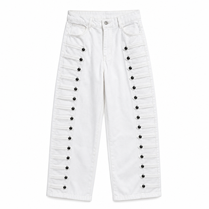 Dames retro jeans med høy midje og buede ben