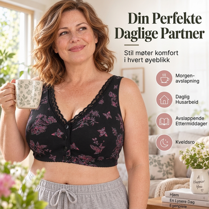 🔥50 % rabatt! Dame Store Størrelser Foran Knapp Blomster Mønster Trådløs BH