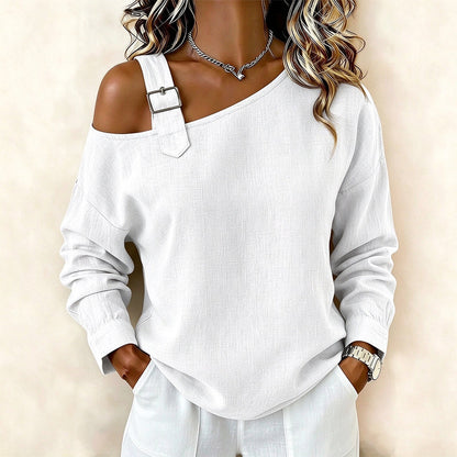 Asymmetrisk skulderfri topp med lange ermer for kvinner – Moderne og flatterende ✨👚🌸
