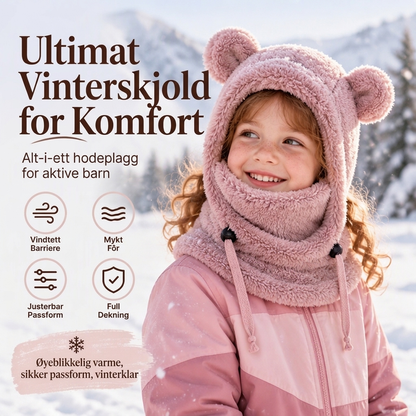 Koselig barnebalaklava med søte bjørneører – Varm og myk ✨🧸❄️